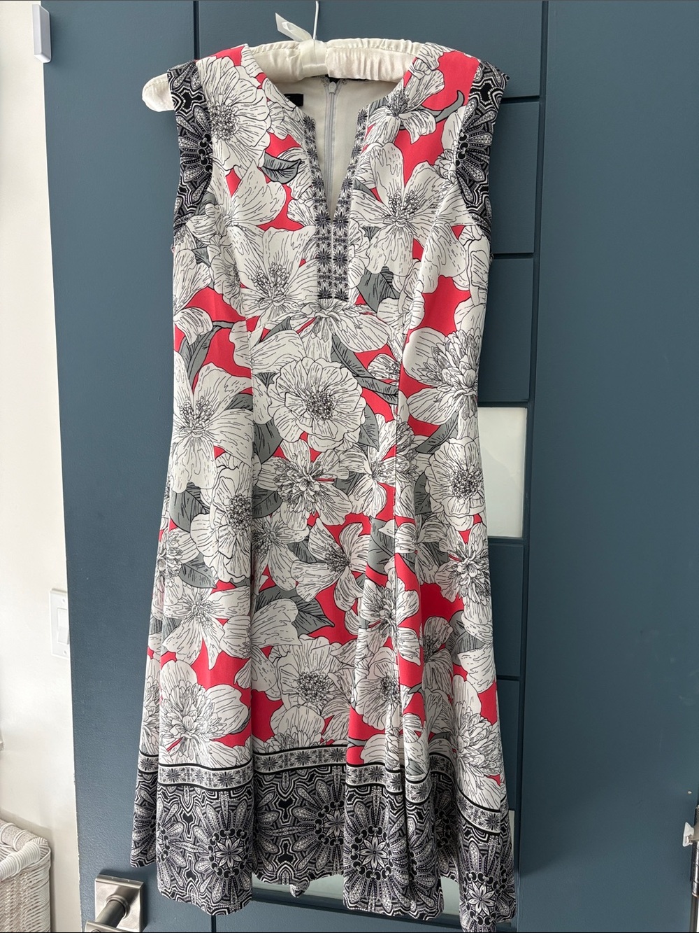 Adorne Red, White & Black Floral Fit-and-Flare Dress